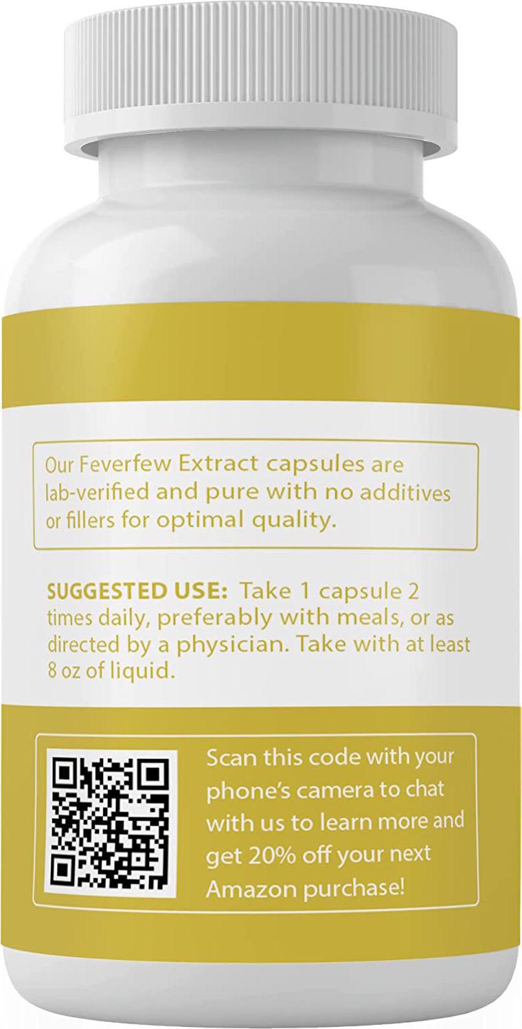 Feverfew Extract (100 Capsules) Traditional, Natural and Potent, Gluten-Free (480 mg Serving)