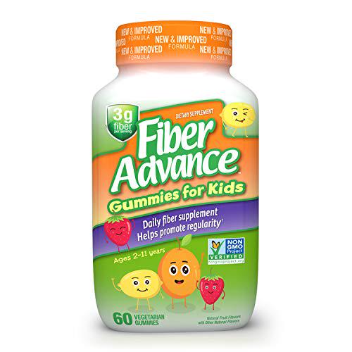 Fiber Advance Gummies for Kids | 100% Plant Based Fiber Supplement for Kids Digestive Health | Prebiotic Fiber Gummies to Promote Regularity | Vitamins for Kids | Gluten Free, Vegetarian, 60 Count