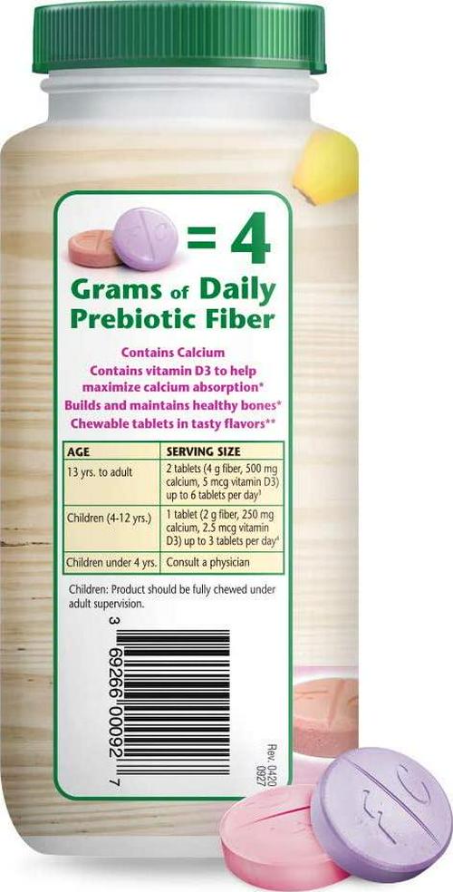 Fiber Choice Bone Health Daily Prebiotic Fiber Chewable Tablets with Calcium and Vitamin D, Assorted Berry, 90 Count