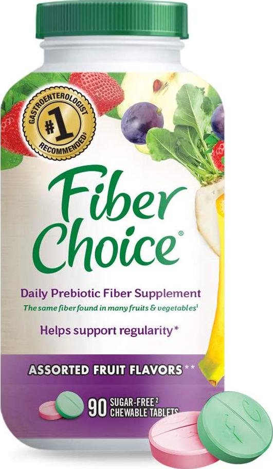 Fiber Choice Daily Prebiotic Fiber Chewable Tablets, Sugar-Free, #1 Gastroenterologist Recommended , Helps Support Regularity*, Prebiotic Fiber Helps Support Immune Function*, 90 Count Assorted Fruit