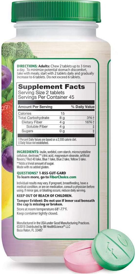 Fiber Choice Daily Prebiotic Fiber Chewable Tablets, Sugar-Free, #1 Gastroenterologist Recommended , Helps Support Regularity*, Prebiotic Fiber Helps Support Immune Function*, 90 Count Assorted Fruit