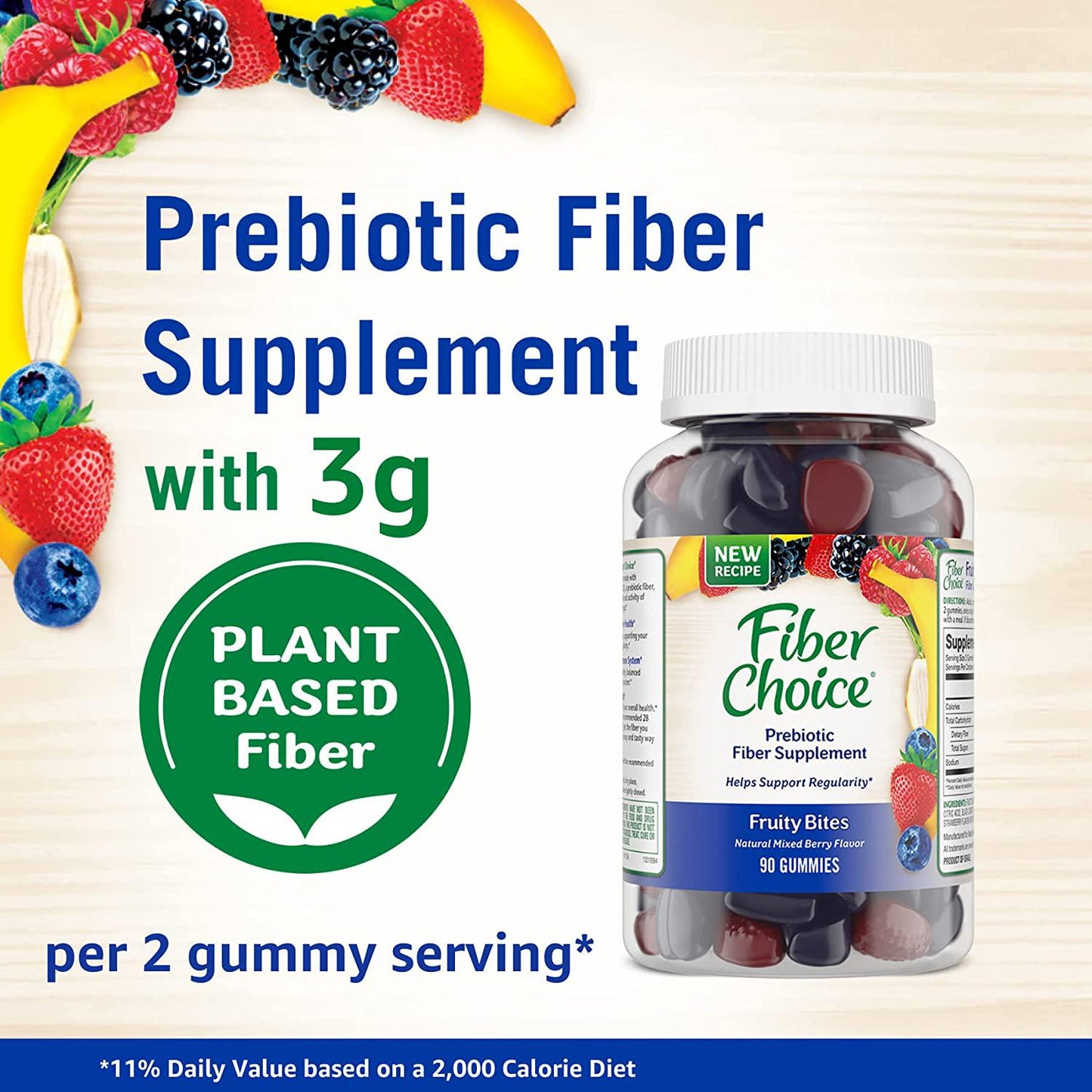 Fiber Choice Fruity Bites Daily Prebiotic Fiber Supplement Gummies, Mixed Berry, 90 Count