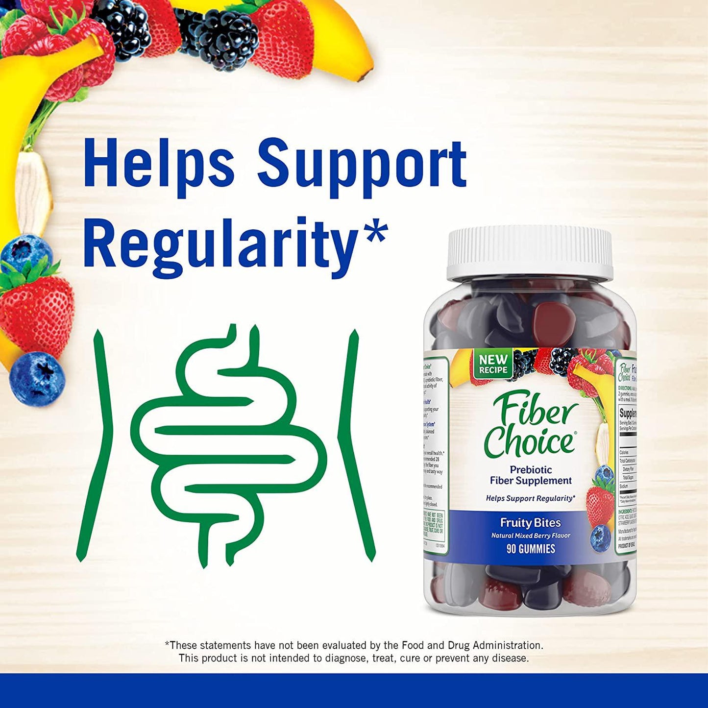 Fiber Choice Fruity Bites Daily Prebiotic Fiber Supplement Gummies, Mixed Berry, 90 Count