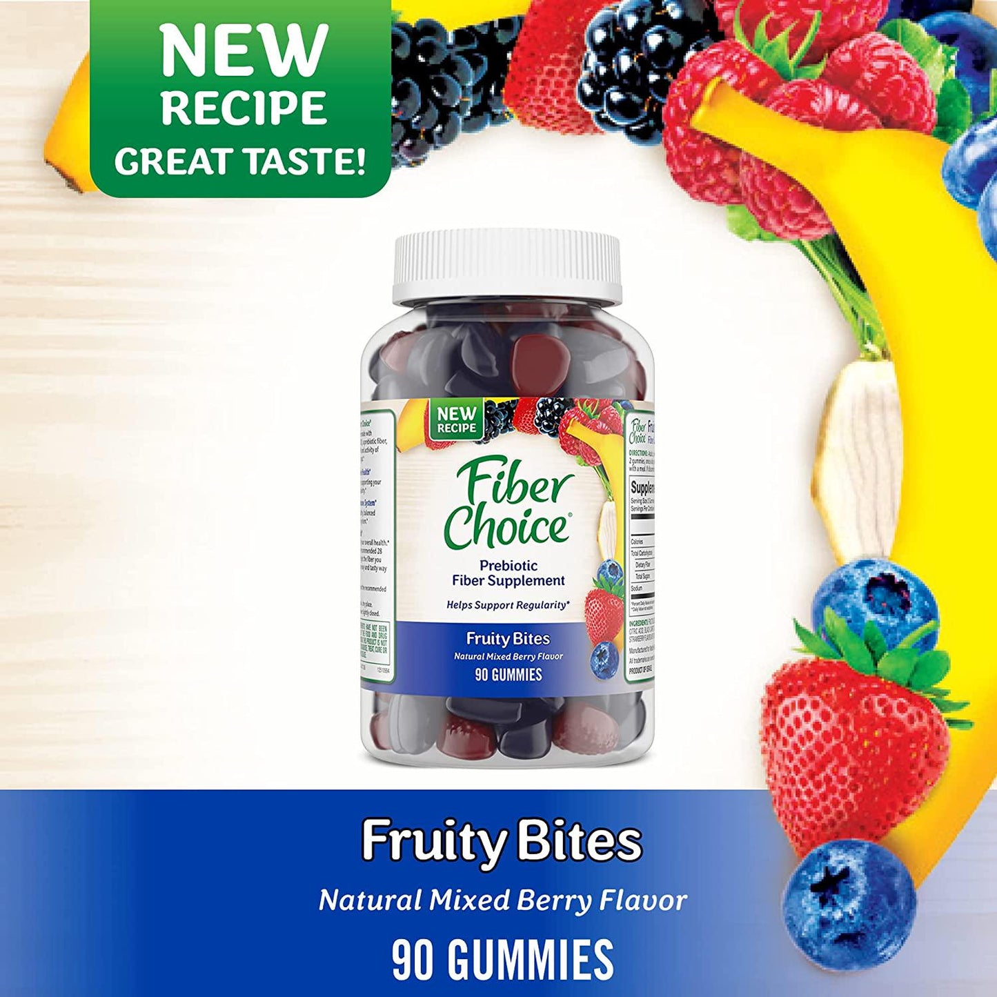 Fiber Choice Fruity Bites Daily Prebiotic Fiber Supplement Gummies, Mixed Berry, 90 Count
