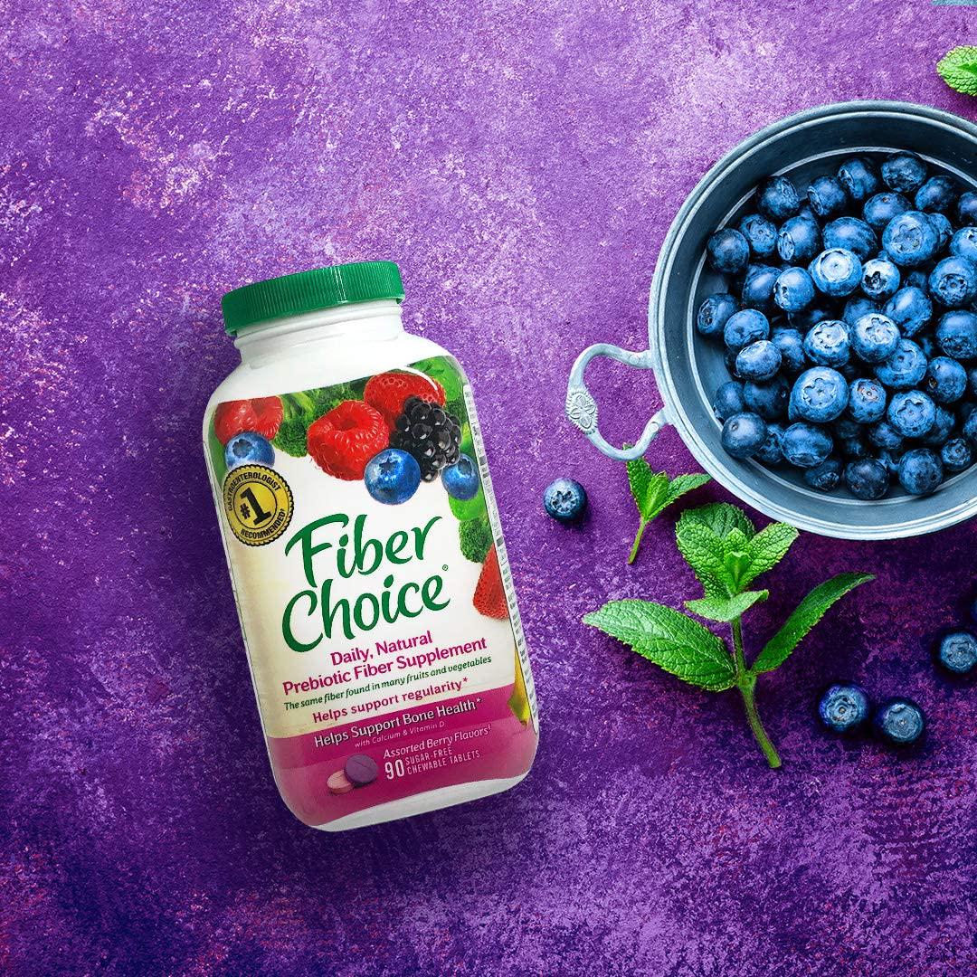 Fiber Choice Nutritional Prebiotic Supplement Sugar-Free Bone Health with Calcium and Vitamin D Tablet 90 Count