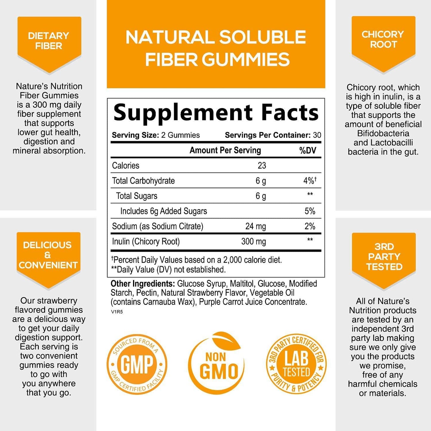 Fiber Gummies for Adults Extra Strength Inulin Gummy 300mg - Natural Dietary Fiber Supplement for Natural Digestion Support - 60 Gummies