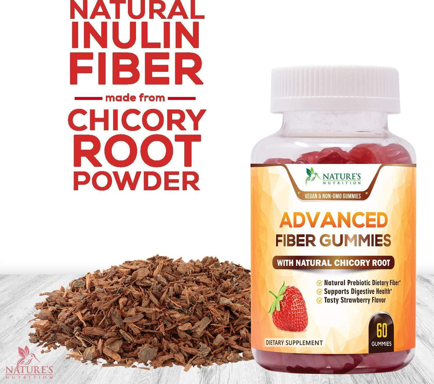 Fiber Gummies for Adults Extra Strength Inulin Gummy 300mg - Natural Dietary Fiber Supplement for Natural Digestion Support - 60 Gummies