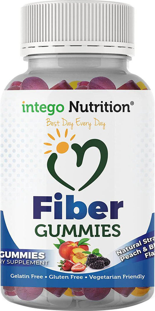 Fiber Gummies for Adults and Kids, 60 Count, Dietary Fiber Supplement Gummies for Digestive Health, Vegan Gummy Fiber Chews, High Fiber Gummies for Women and Men, Natural Fruity Flavors - Intego Nutrition
