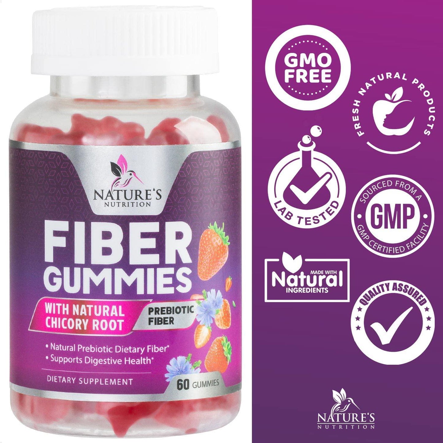 Fiber Gummies for Adults Extra Strength 4000mg - Daily Prebiotic Fiber Gummies - Delicious Strawberry Flavor - Natural Inulin Dietary Supplement for Digestion Support - 60 Vegan Gummies