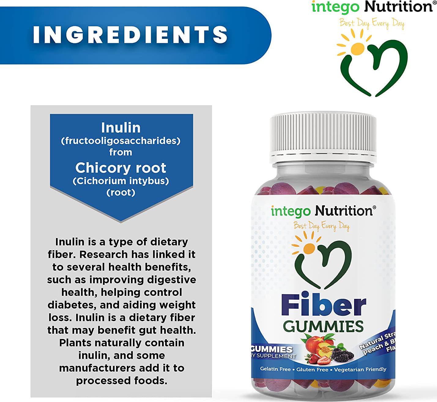 Fiber Gummies for Adults and Kids, 60 Count, Dietary Fiber Supplement Gummies for Digestive Health, Vegan Gummy Fiber Chews, High Fiber Gummies for Women and Men, Natural Fruity Flavors - Intego Nutrition