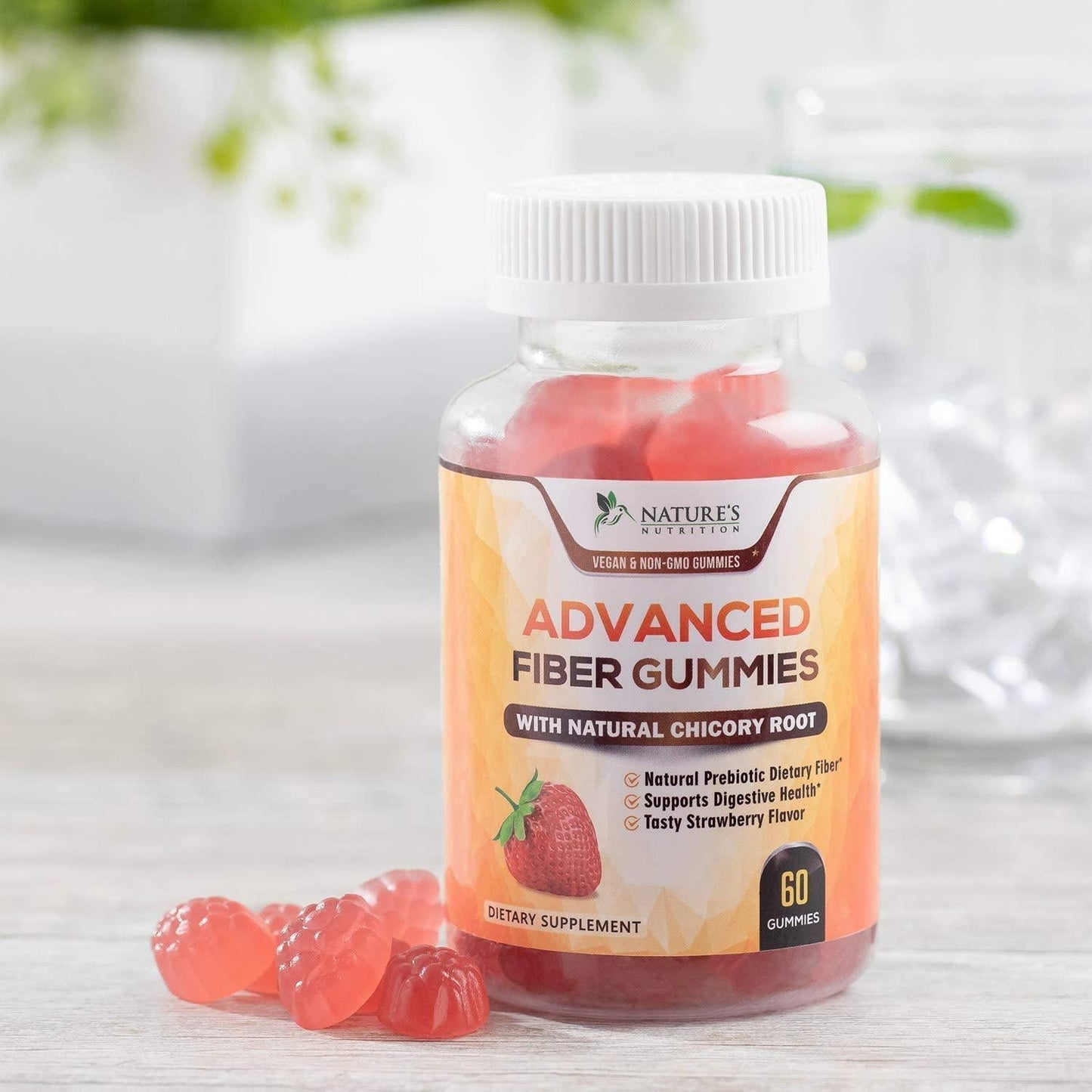 Fiber Gummies for Adults Extra Strength Inulin Gummy 300mg - Natural Dietary Fiber Supplement for Natural Digestion Support - 60 Gummies