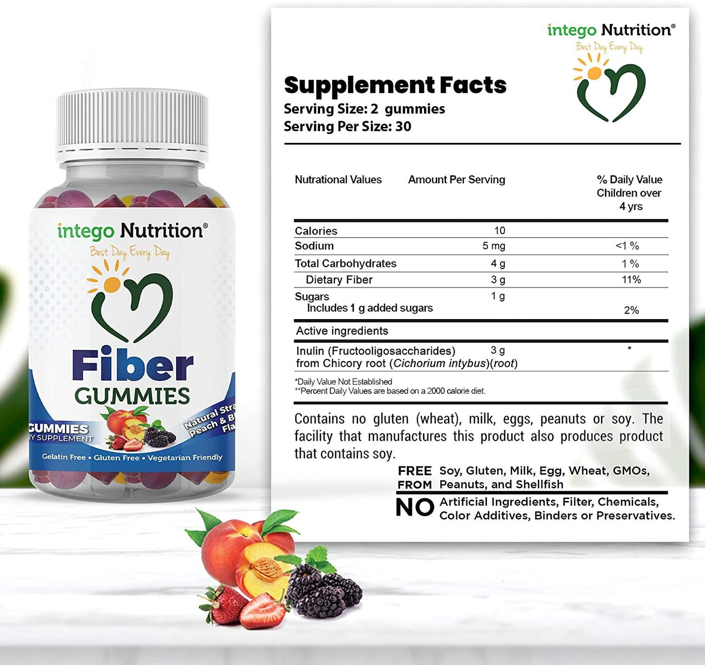 Fiber Gummies for Adults and Kids, 60 Count, Dietary Fiber Supplement Gummies for Digestive Health, Vegan Gummy Fiber Chews, High Fiber Gummies for Women and Men, Natural Fruity Flavors - Intego Nutrition