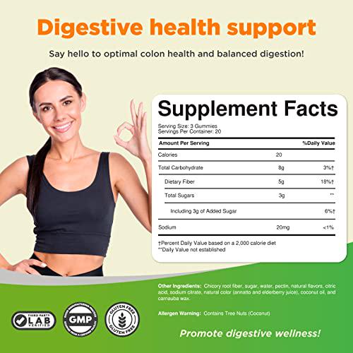 Fiber Gummies for Adults - Perfect Fiber Supplement Gummies for Colon Health, Digestive Support, Gut Leak Repair, Body Cleanse and Immunity Boost - Tasty Prebiotic Fiber Gummies - 60 Fiber Gummies