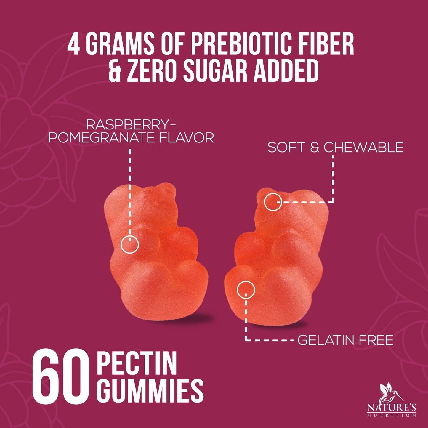 Fiber Gummies for Adults - Sugar Free and 4g per Serving - Natural Prebiotic Fiber Supplement Supports Digestive Health and Supports Regularity - Delicious Berry Flavor Gummy - 60 Gummies