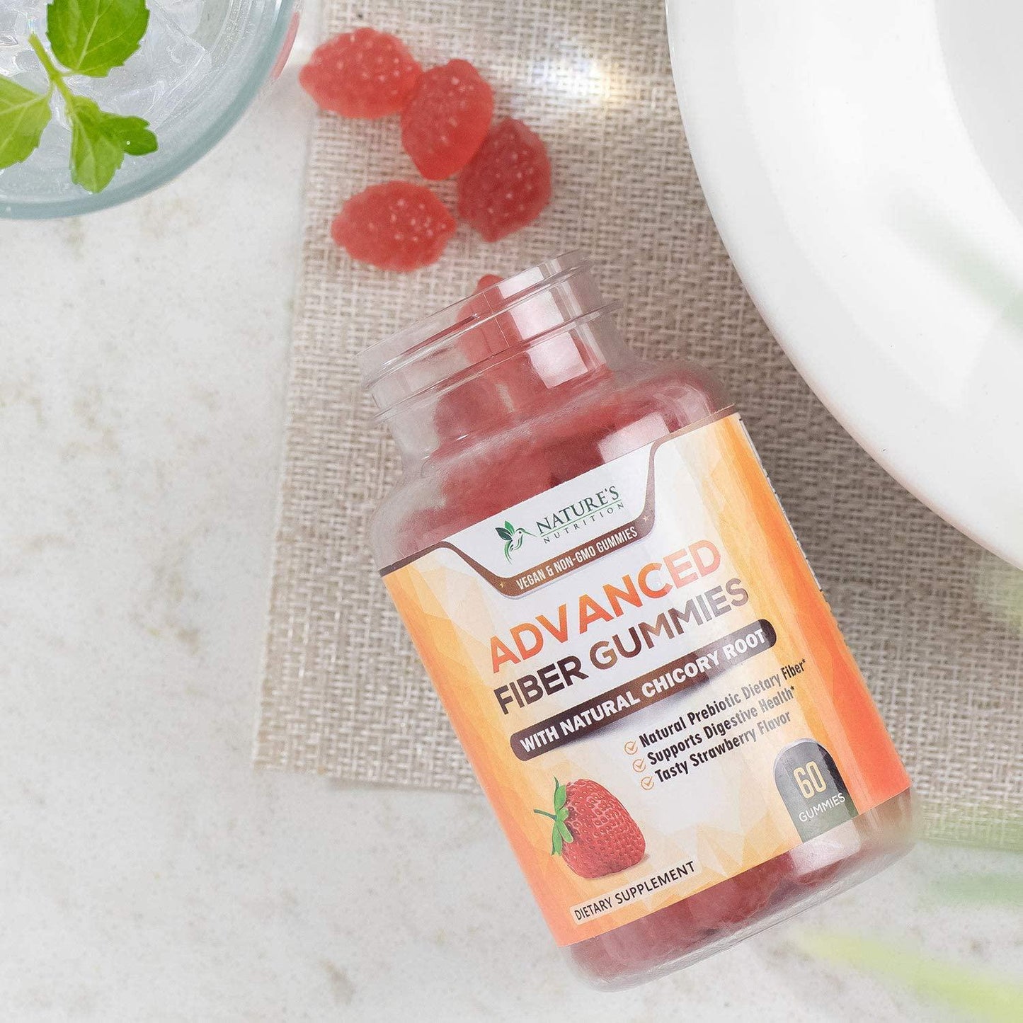 Fiber Gummies for Adults Extra Strength Inulin Gummy 300mg - Natural Dietary Fiber Supplement for Natural Digestion Support - 60 Gummies