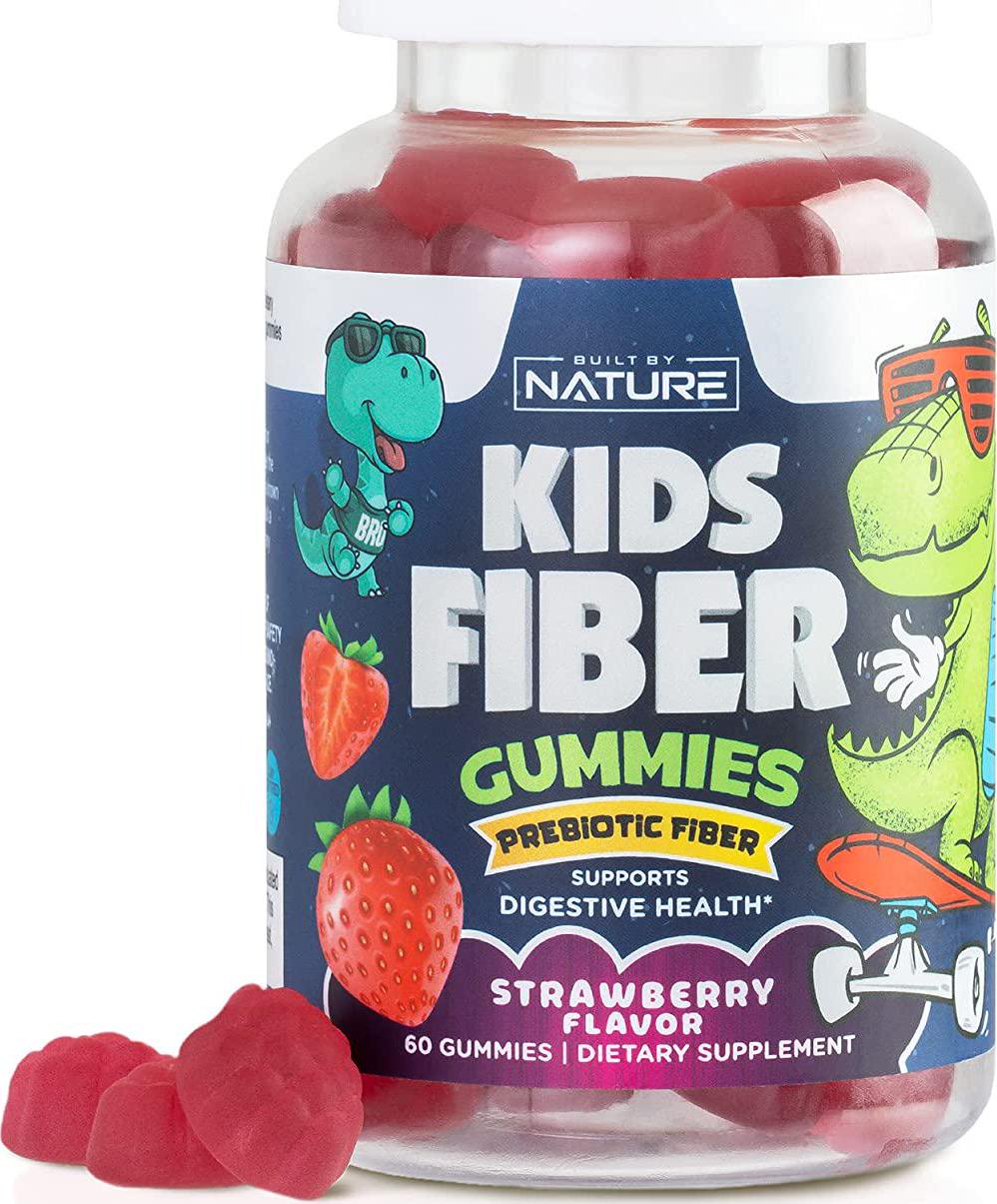 Fiber Gummies for Kids, Natural Dietary Fiber Gummy Supplement with Prebiotic Chicory Root Fiber, Natural Digestion Support, Tasty Strawberry Flavor, 60 Gummies