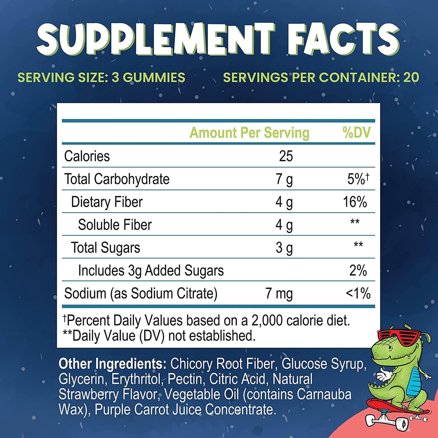 Fiber Gummies for Kids, Natural Dietary Fiber Gummy Supplement with Prebiotic Chicory Root Fiber, Natural Digestion Support, Tasty Strawberry Flavor, 60 Gummies