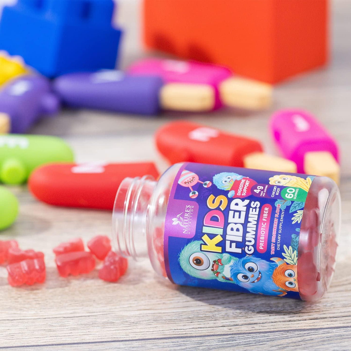 Fiber Gummies for Kids - Natural Dietary Fiber Supplement Supports Digestive Health with Chicory Root - Yummy Strawberry Flavor Gummy - 60 Gummies