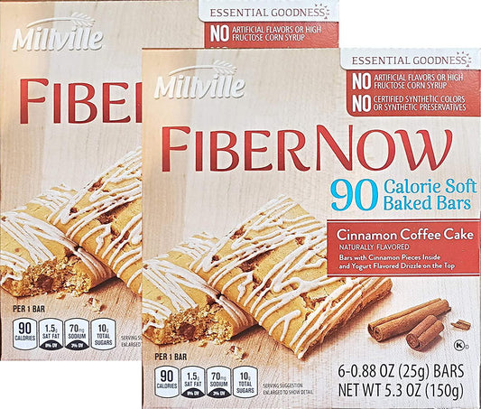 Fiber Now 90 Cal Soft Baked Naturally-Flavored Cinnamon Coffee Cake Fiber Bars - 2 Pk (12 Bars)