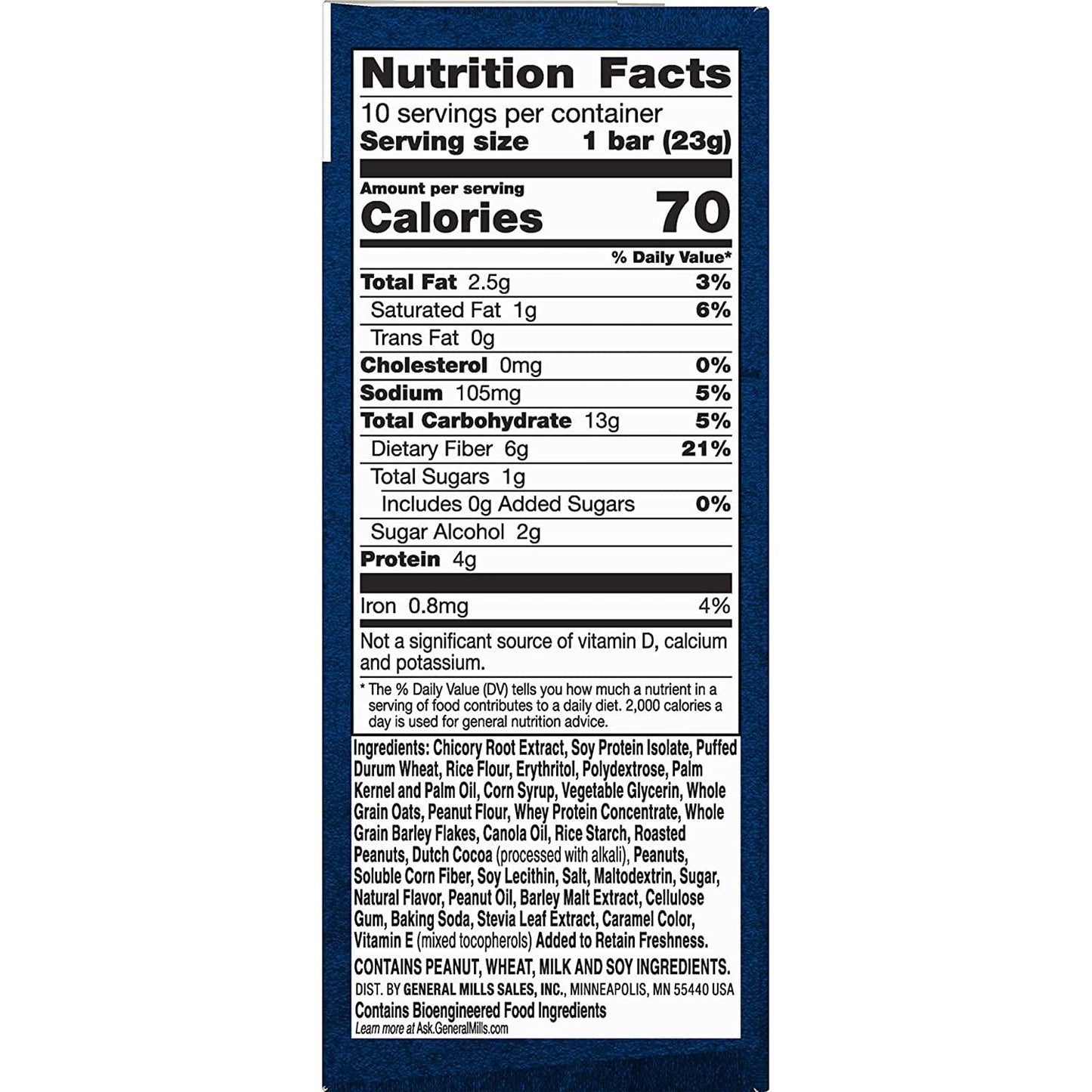 Fiber One 70 Calorie Chocolate Peanut Butter Bars, Snack, 10ct.