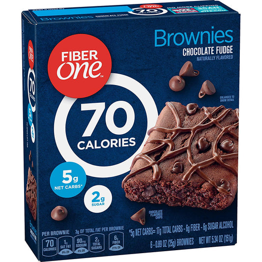 Fiber One 70 Calorie Brownies, Chocolate Fudge, Snack Bars, 6 ct