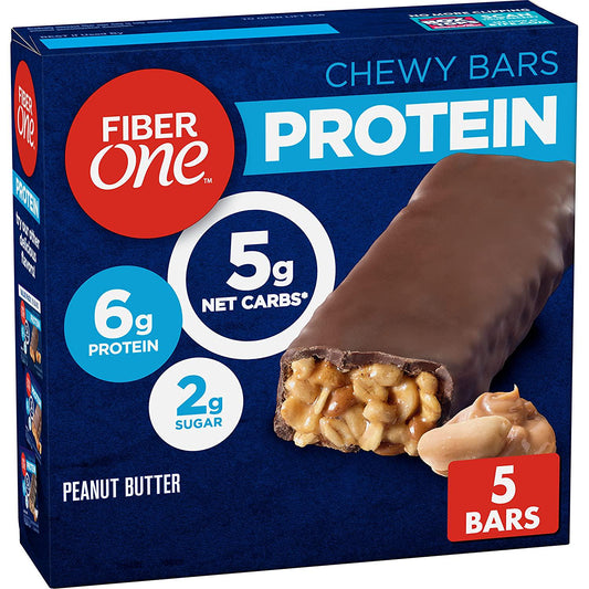 Fiber One Chewy Protein Bars, Peanut Butter, Protein Snacks, 5 ct