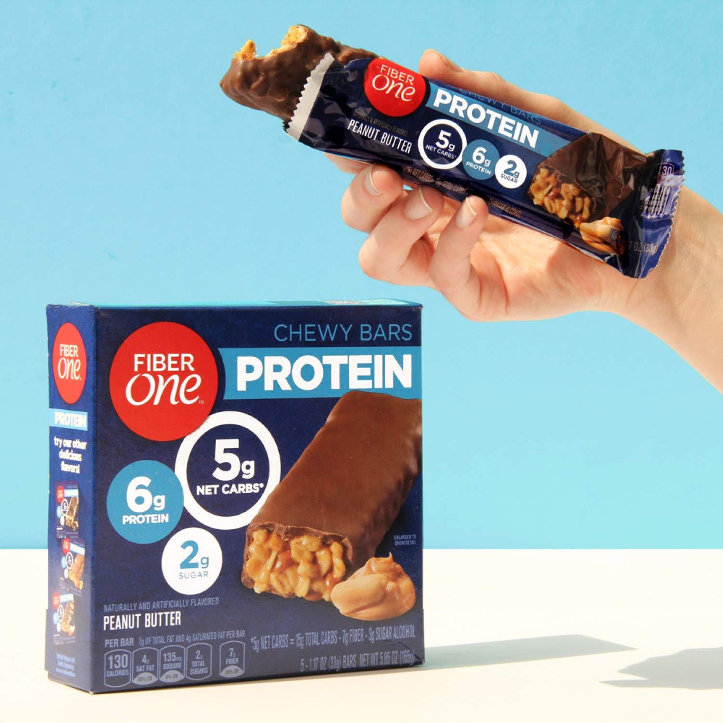 Fiber One Chewy Protein Bars, Peanut Butter, Protein Snacks, 5 ct (Pack of 12)