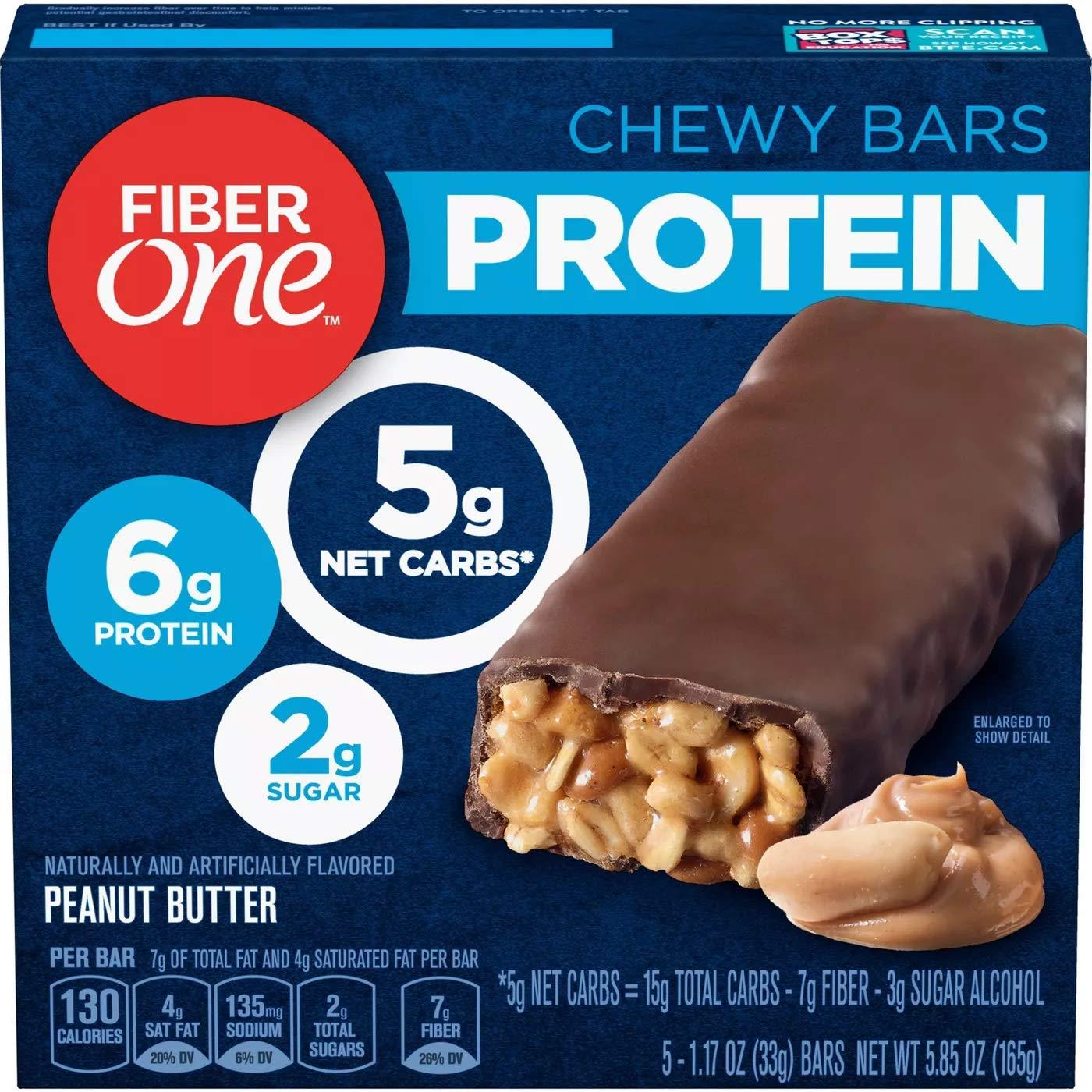 Fiber One, Protein, Chewy Bars, Peanut Butter, 5.8oz Box (Pack of 4)
