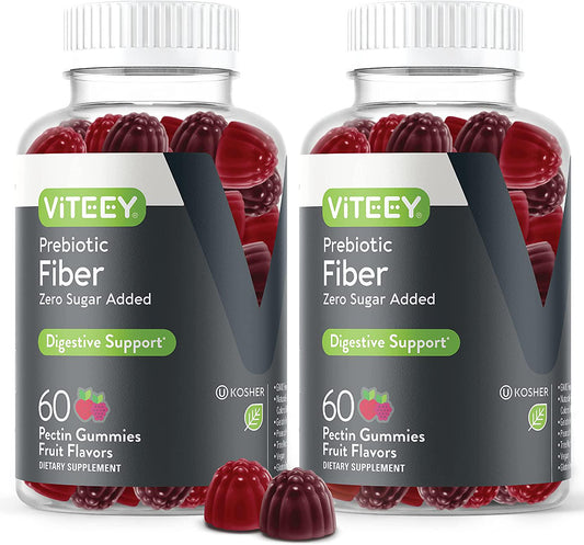 Fiber Prebiotic [Zero Sugar Added] Gummies - Digestive Heath Regularity Support, Natural Weight Support, Vegan Dietary Supplement, Good for Adults Teens and Kids - Fruit Flavored Pectin Gummy