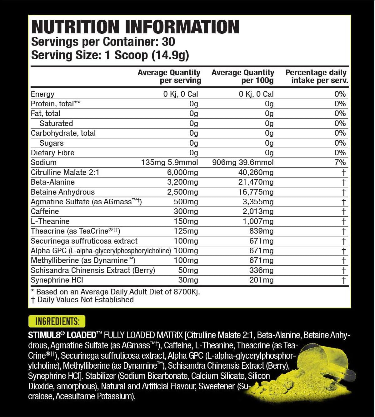Finaflex Stimul8 Loaded Pre-Workout Supplement 447 g, Green Apple, Green Apple, 447 grams