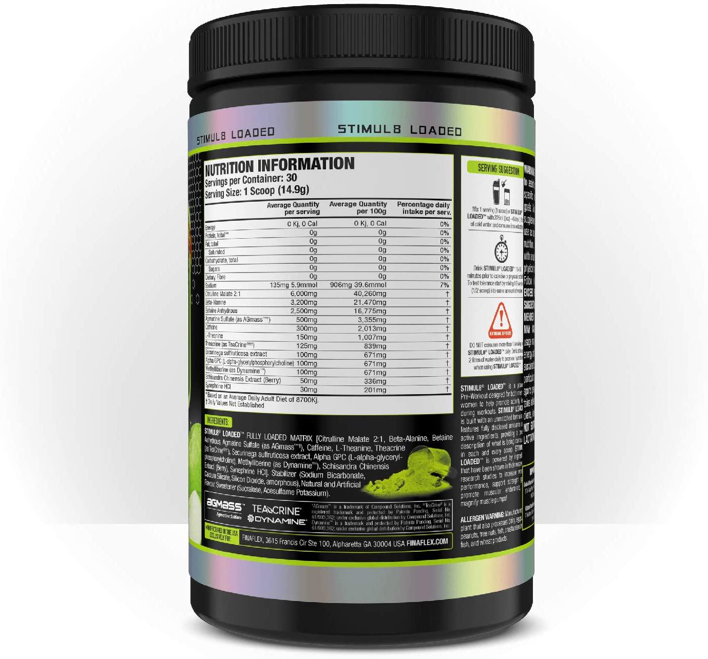 Finaflex Stimul8 Loaded Pre-Workout Supplement 447 g, Green Apple, Green Apple, 447 grams