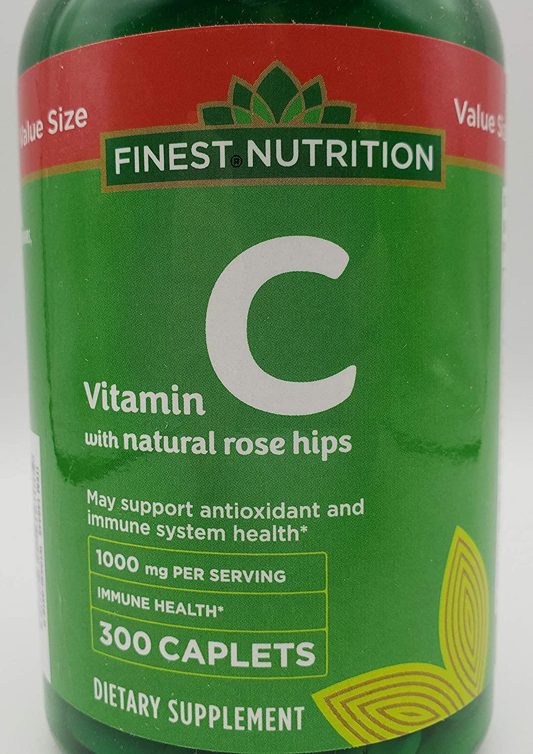 Finest Nutrition - Immune System Health - Vitamin C with Rose Hips - 300 Caplets