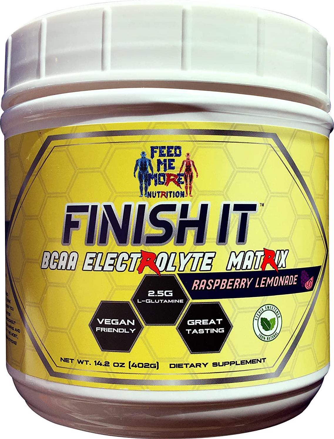 Finish It Premium Stevia BCAA Electrolyte Matrix #1 BCAA No Artificial Colors, Vegan/Keto Friendly 30 Servings