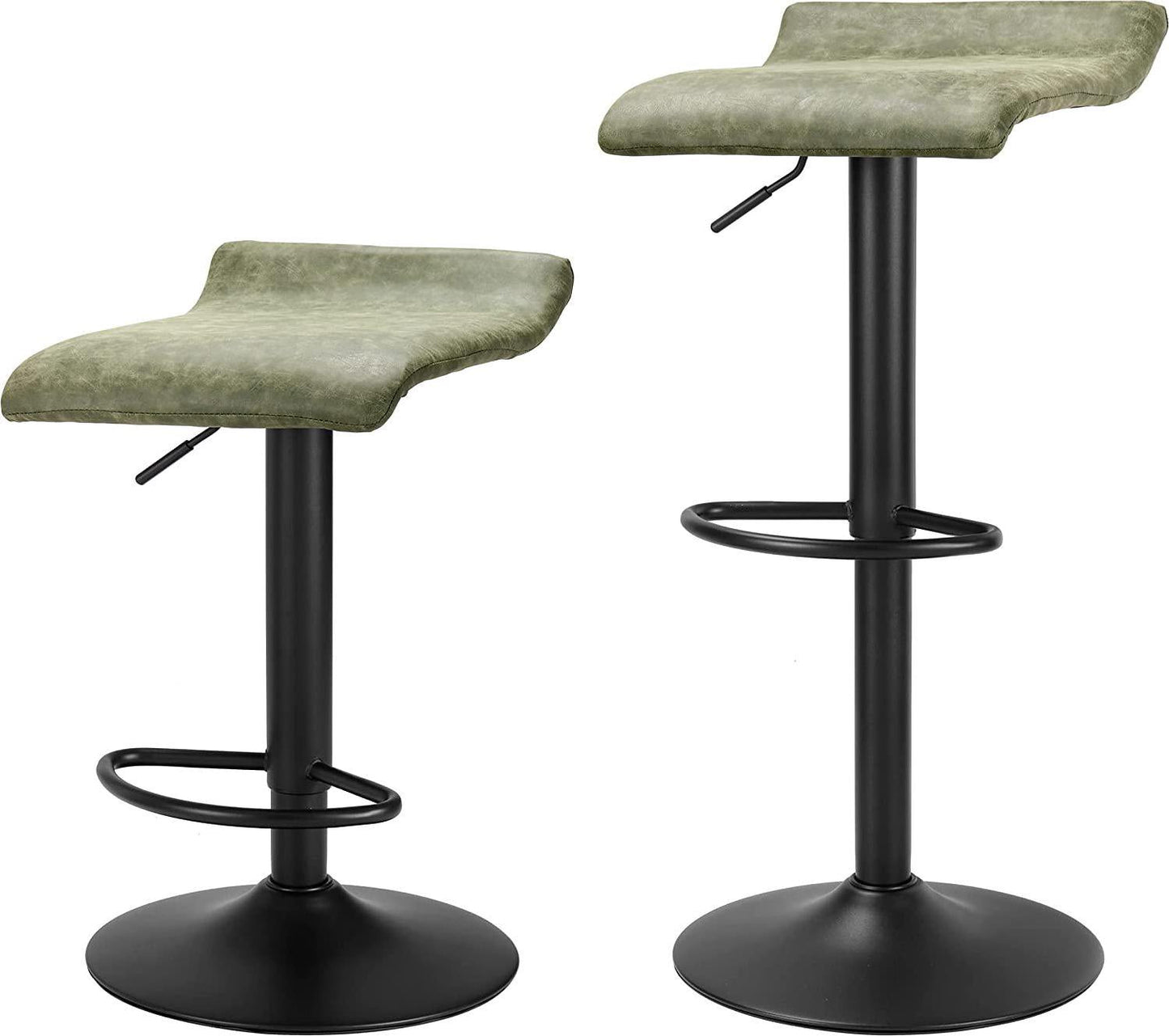 Finnhomy Bar Stools Set of 2 Counter Height, Swivel Barstools with Footrest and Backless, Height Adjustable Modern Bar stools for Kitchen, Vintage Leather, Retro Green