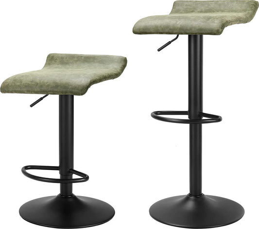 Finnhomy Bar Stools Set of 2 Counter Height, Swivel Barstools with Footrest and Backless, Height Adjustable Modern Bar stools for Kitchen, Vintage Leather, Retro Green