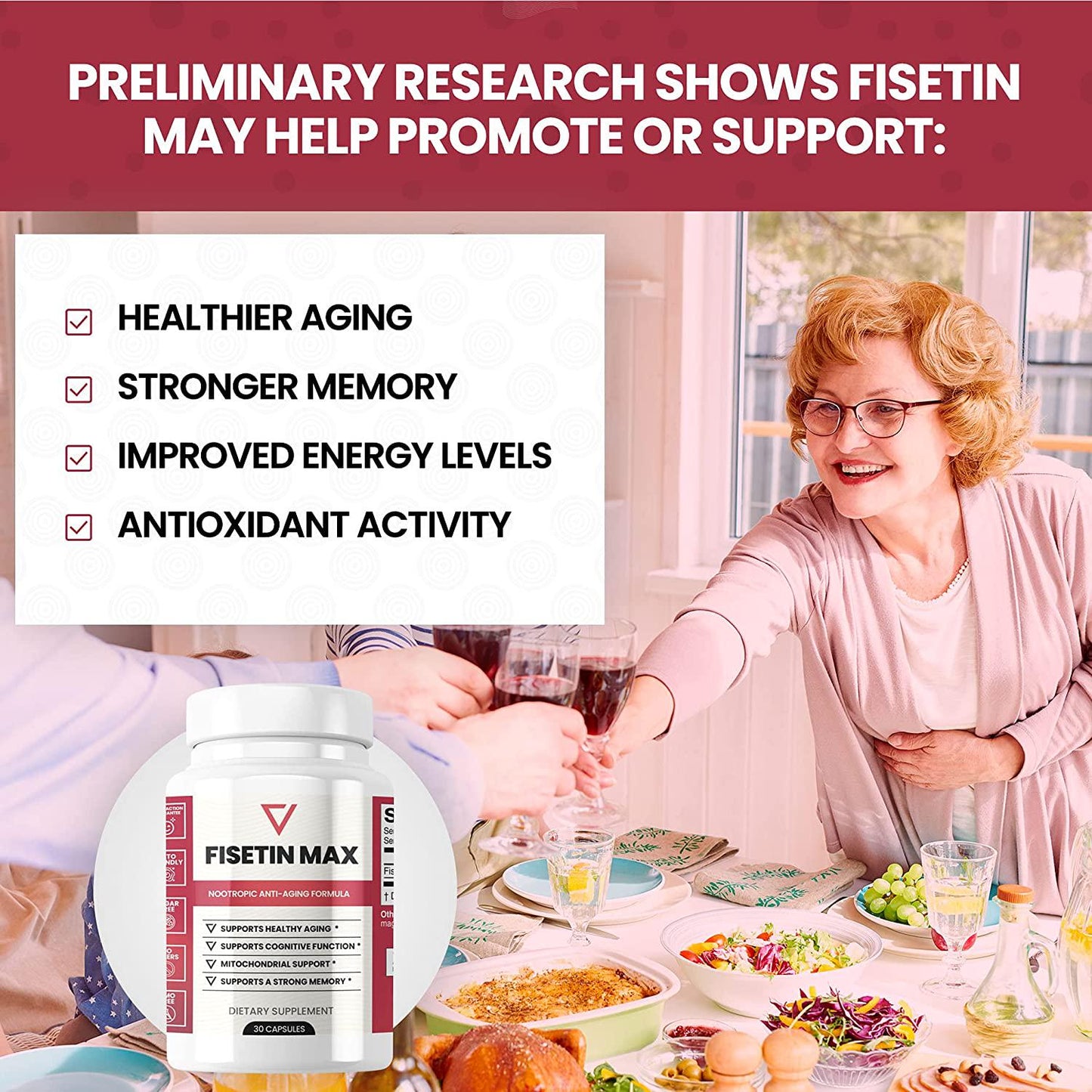 Fisetin Max | Nootropic Anti-Aging Supplement - Doctor Approved Antioxidant Support for Healthy Aging, Better Brain Health, Improved Energy Levels, and Maintaining Strong Memory* - 30-Day Supply