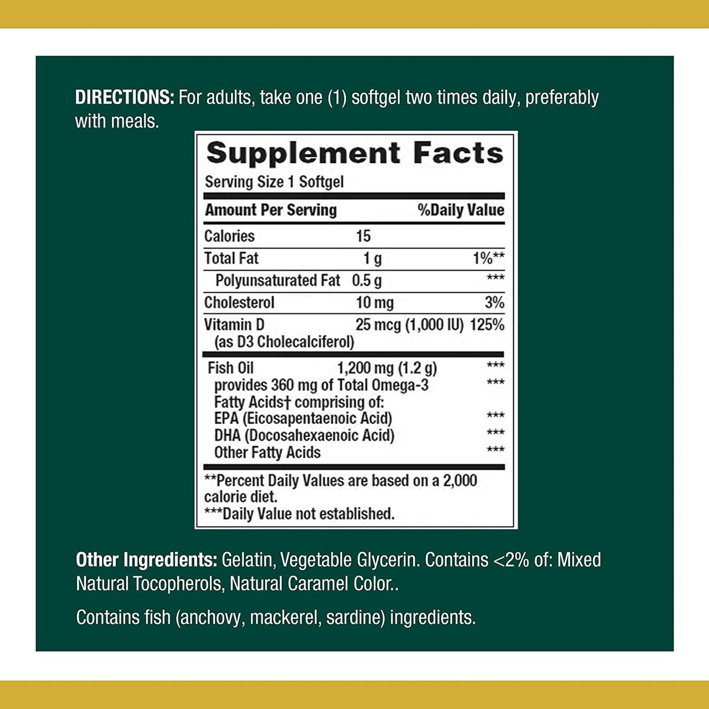 Fish Oil plus Vitamin D3 by Nature's Bounty, Contains Omega 3, Immune Support and Supports Heart Health, 1200mg Fish Oil, 360mg Omega 3, 1000IU Vitamin D3, 90 Softgels