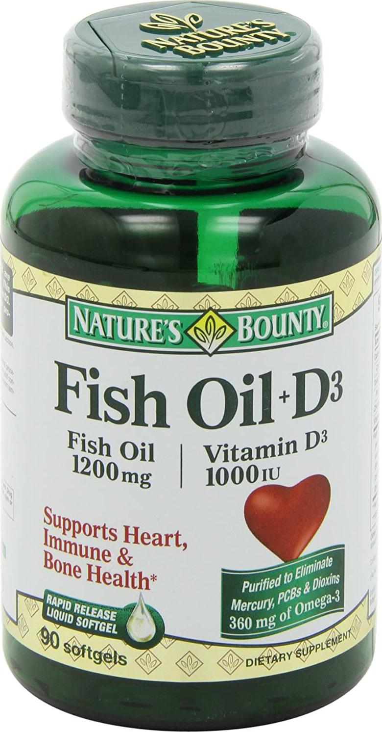 Fish Oil plus Vitamin D3 by Nature's Bounty, Contains Omega 3, Immune Support and Supports Heart Health, 1200mg Fish Oil, 360mg Omega 3, 1000IU Vitamin D3, 90 Softgels