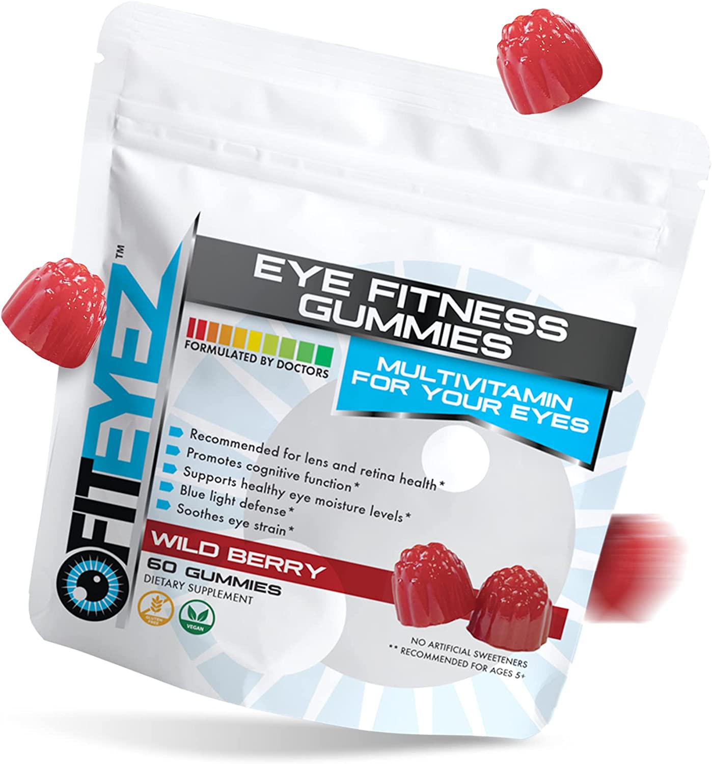 FitEyez Eye Fitness Gummies | Eye Vitamins with Lutein and Zeaxanthin Eye Support Supplements | Wild Berry Flavor | 30 Servings, 60 Chewable Gummies
