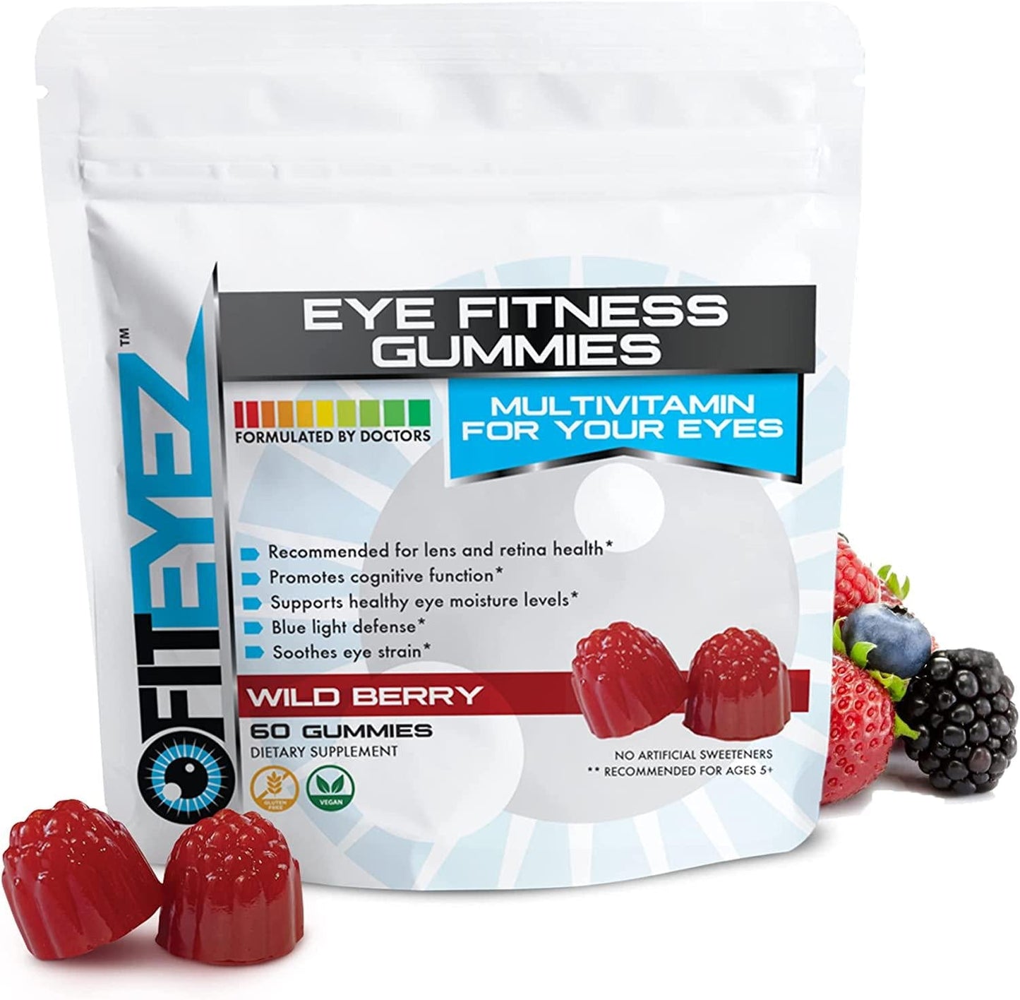 FitEyez Eye Fitness Gummies | Eye Vitamins with Lutein and Zeaxanthin Eye Support Supplements | Wild Berry Flavor | 30 Servings, 60 Chewable Gummies