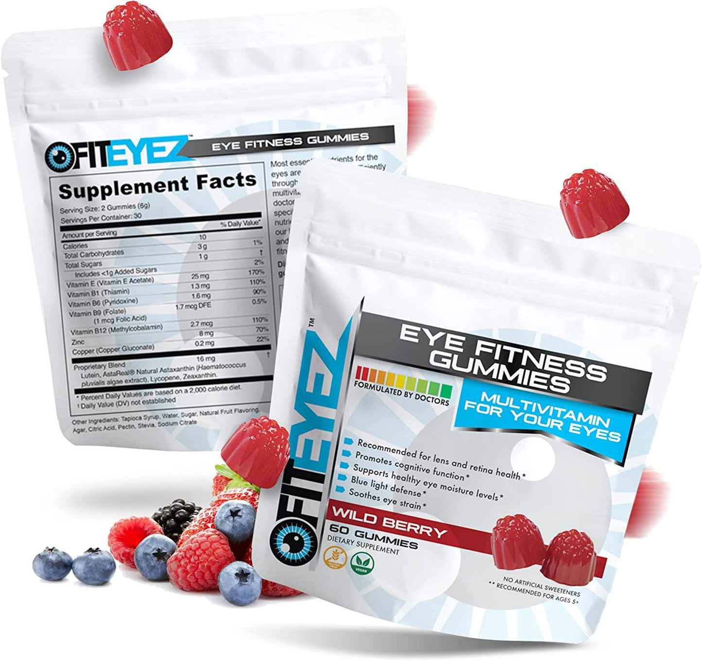 FitEyez Eye Fitness Gummies | Eye Vitamins with Lutein and Zeaxanthin Eye Support Supplements | Wild Berry Flavor | 30 Servings, 60 Chewable Gummies