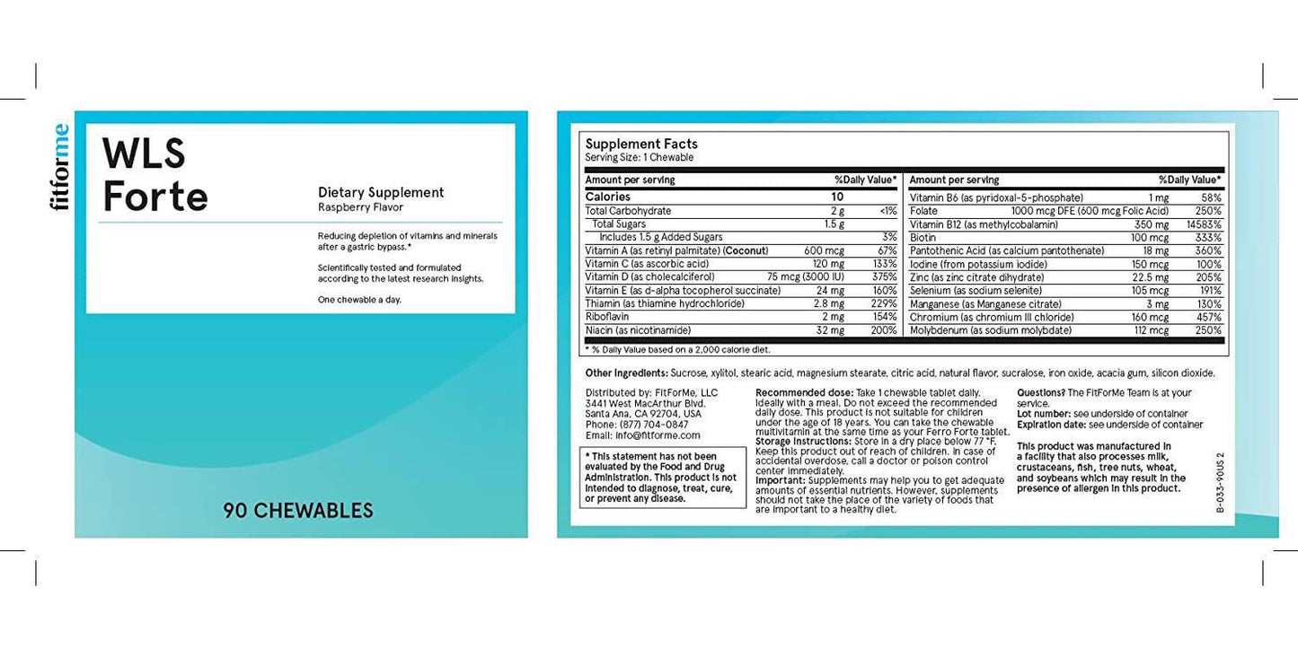 FitForMe Bariatric Multivitamins WLS Forte Chewable 90 Day Package