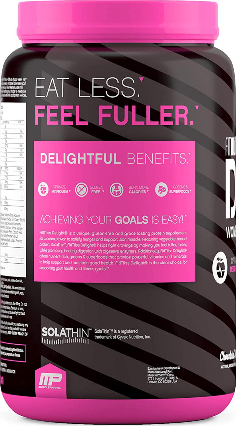 FitMiss Delight Protein Powder- Healthy Nutritional Shake for Women with Whey Protein, Fruits, Vegetables and Digestive Enzymes to Support Weight Loss and Lean Muscle Mass, Chocolate, 2 Pound