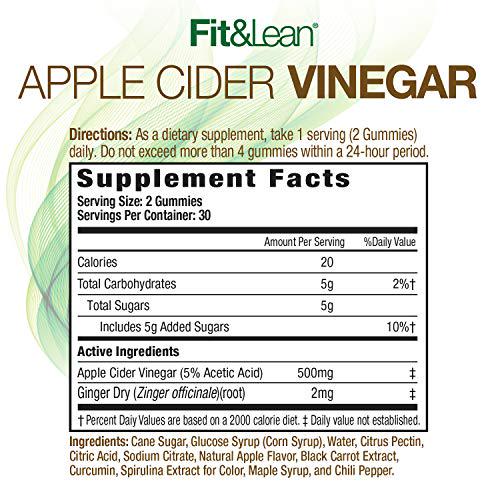 Fit and Lean Apple Cider Vinegar Gummies, with The Mother , Supports Digestion, Appetite Control, Weight Management, Ginger Root, 60 Count