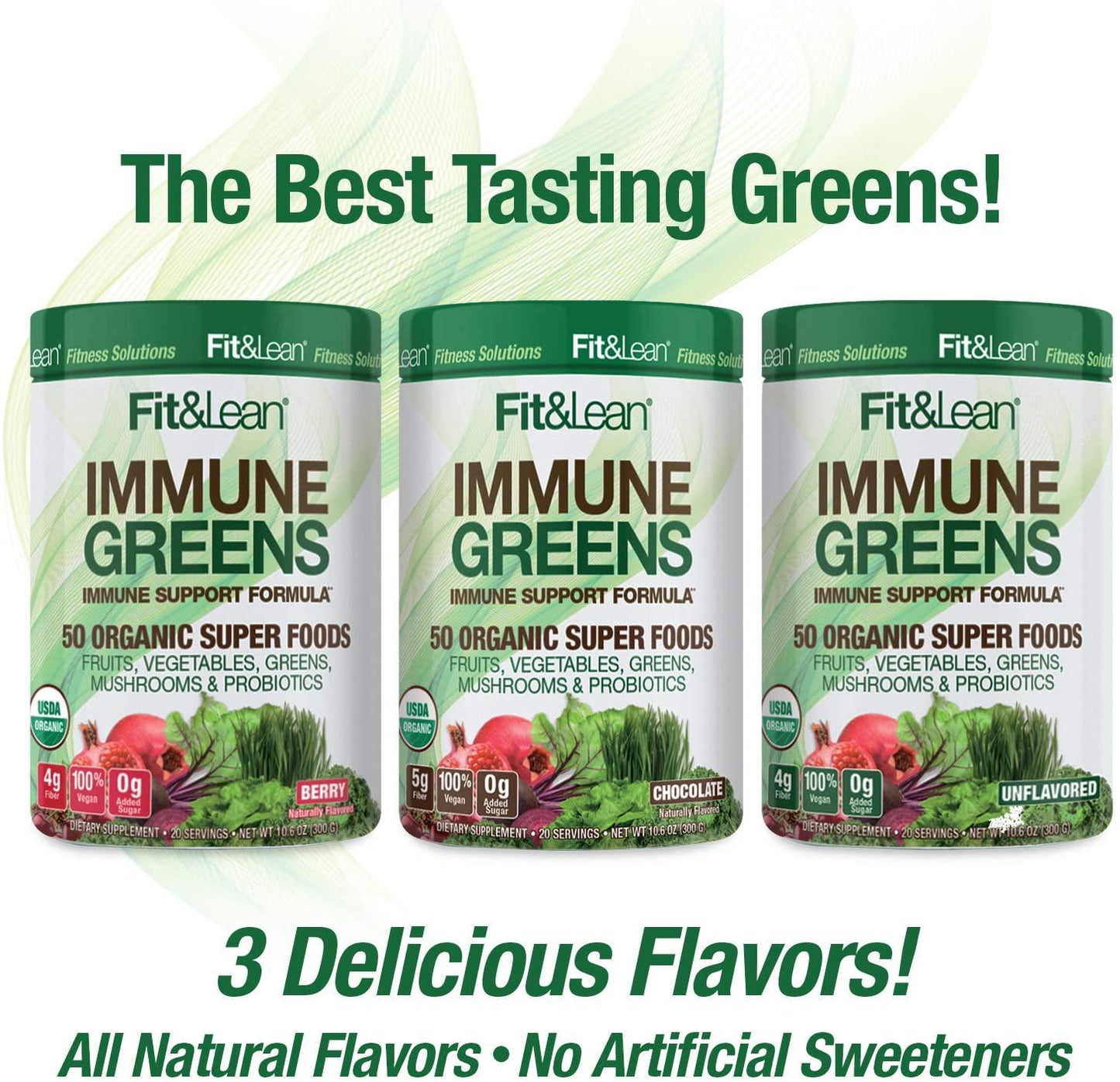 Fit and Lean Immune Greens Powder, Organic, Super Food, Non-gmo, Natural, Vegan Shake, Chocolate 10.6oz