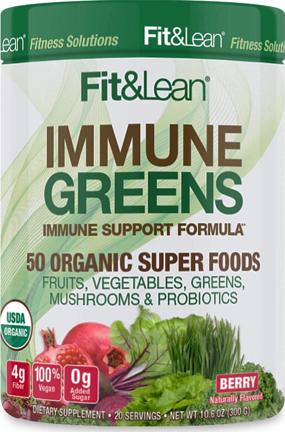 Fit and Lean Immune Greens Powder, Organic, Super Food, Non-gmo, Natural, Vegan Shake, Berry 10.6oz