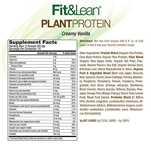 Fit and Lean Plant Protein Meal Replacement Protein Powder Vanilla, 18.72 Ounce