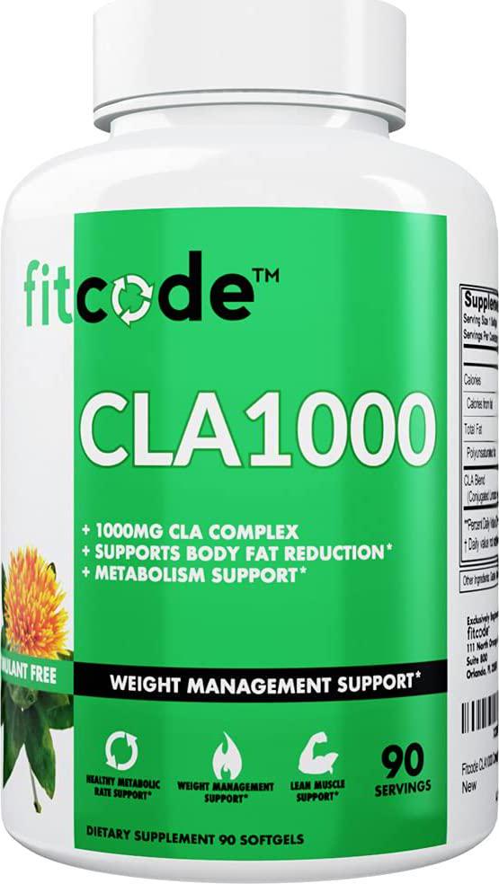 Fitcode CLA1000 Conjugated Linoleic Acid, Soft Gel, Stimulant Free Weight Loss Supplement (90 Servings)