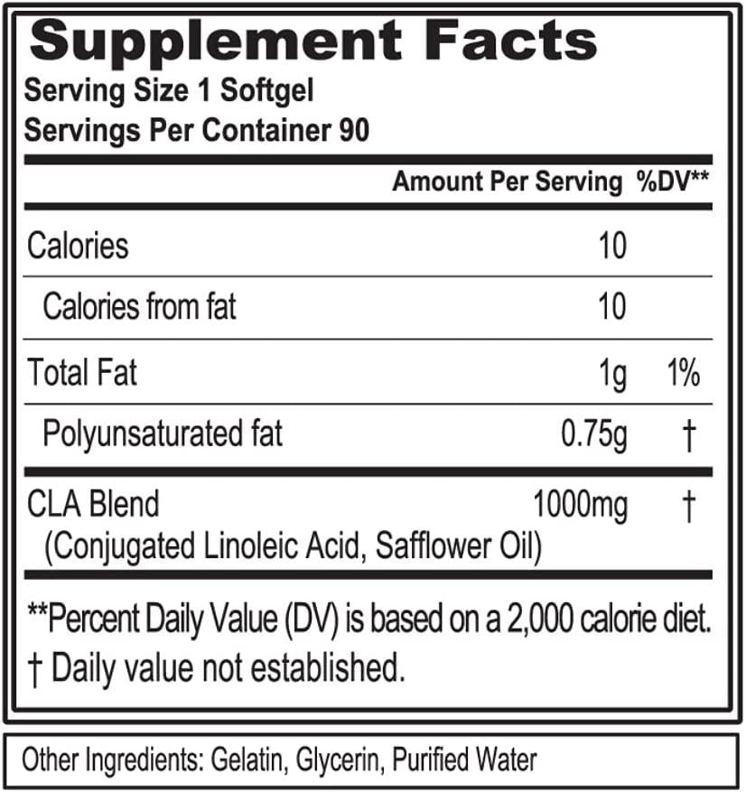 Fitcode CLA1000 Conjugated Linoleic Acid, Soft Gel, Stimulant Free Weight Loss Supplement (90 Servings)
