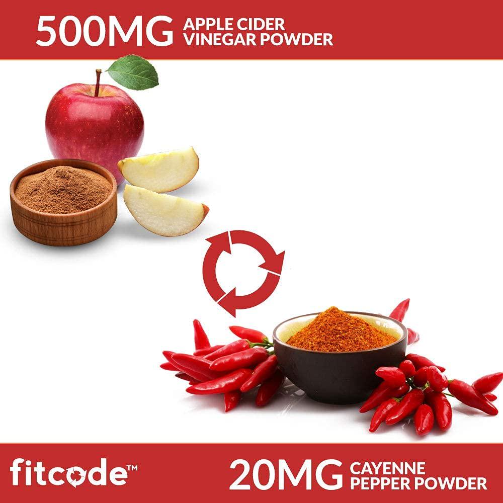 Fitcode Extra Strength Apple Cider Vinegar Pills, 500mg, Natural Digestion, Detox, and Immune Support Apple Cider Powder with Cayenne Pepper for Enhanced Cleansing and Weight Loss Support, 60 Capsules